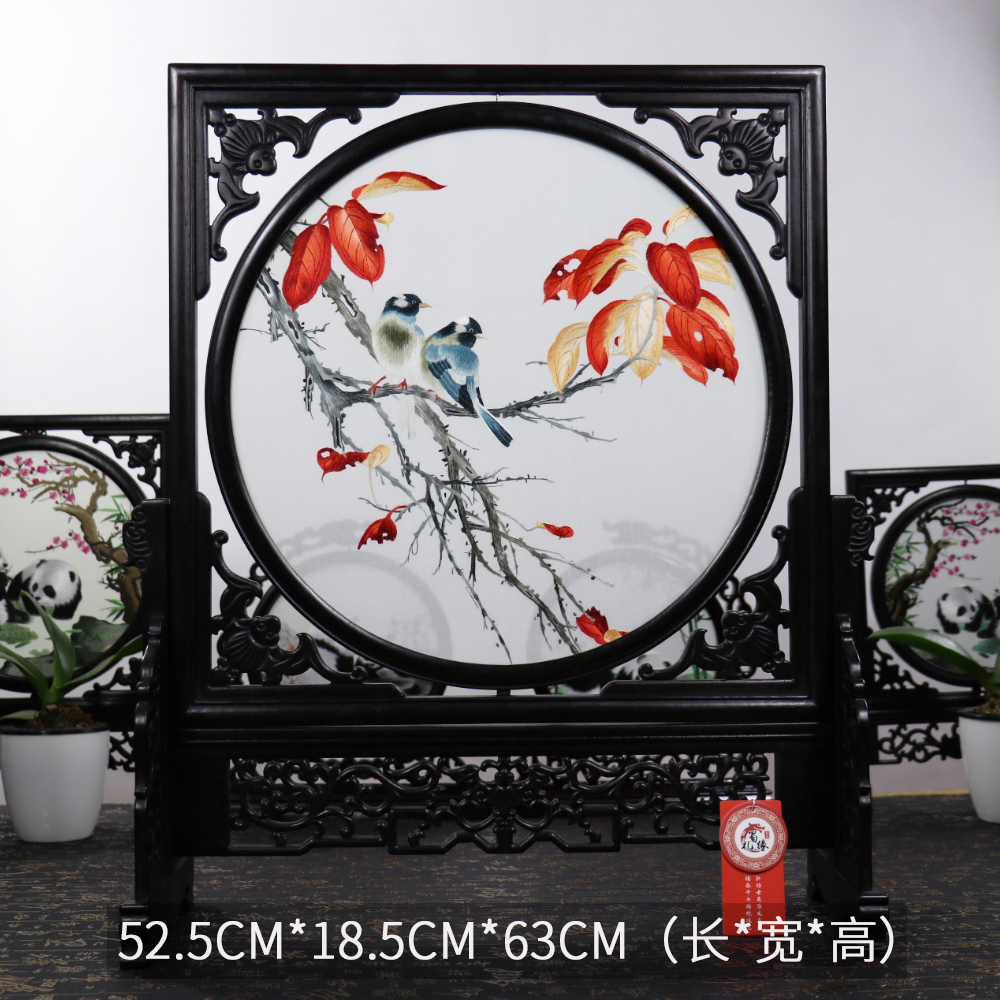 蜀礼缘品牌蜀绣40圆花鸟系列蜀绣纯手工刺绣摆件